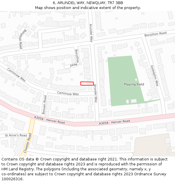 6, ARUNDEL WAY, NEWQUAY, TR7 3BB: Location map and indicative extent of plot