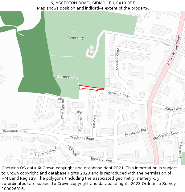 6, ASCERTON ROAD, SIDMOUTH, EX10 9BT: Location map and indicative extent of plot