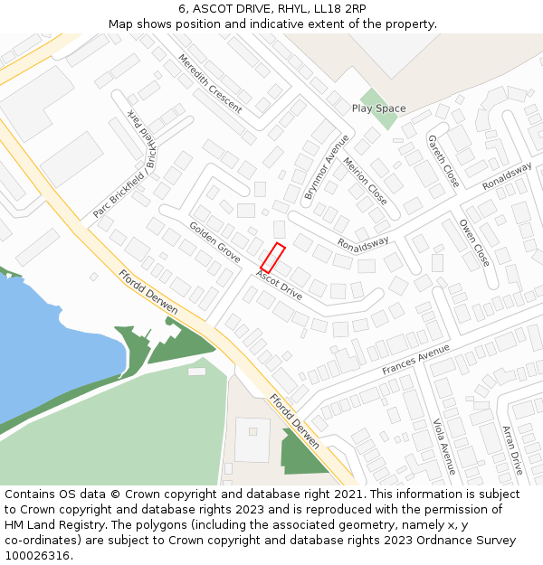 6, ASCOT DRIVE, RHYL, LL18 2RP: Location map and indicative extent of plot