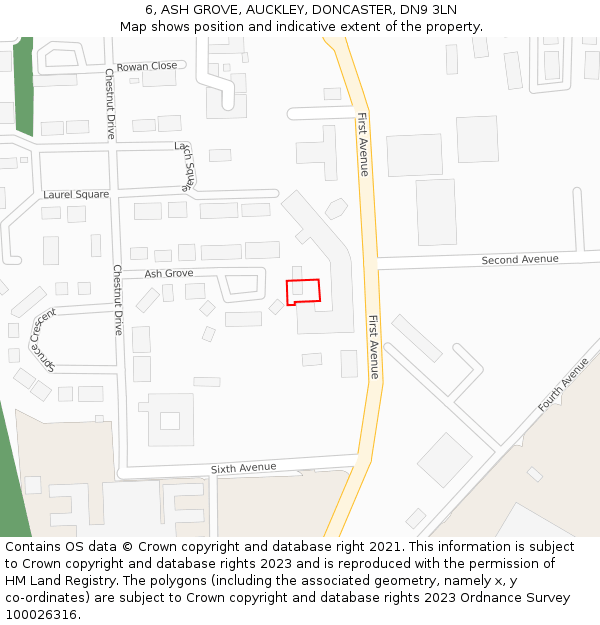 6, ASH GROVE, AUCKLEY, DONCASTER, DN9 3LN: Location map and indicative extent of plot