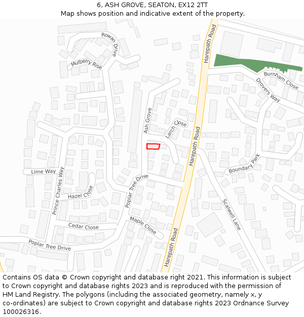 6, ASH GROVE, SEATON, EX12 2TT: Location map and indicative extent of plot
