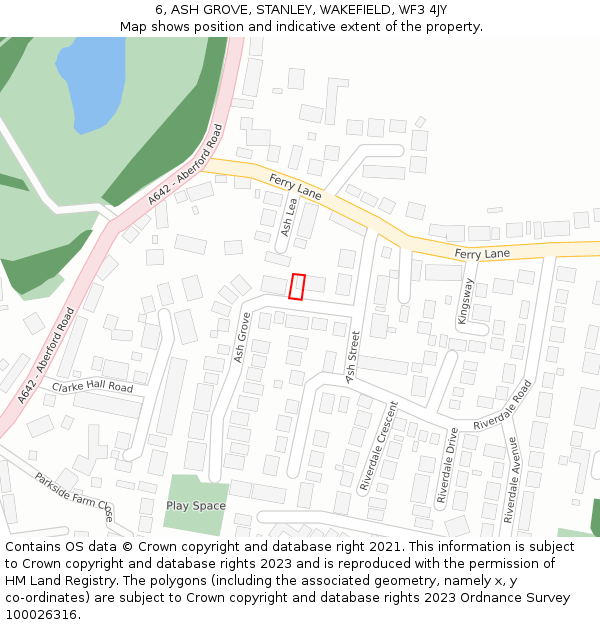 6, ASH GROVE, STANLEY, WAKEFIELD, WF3 4JY: Location map and indicative extent of plot