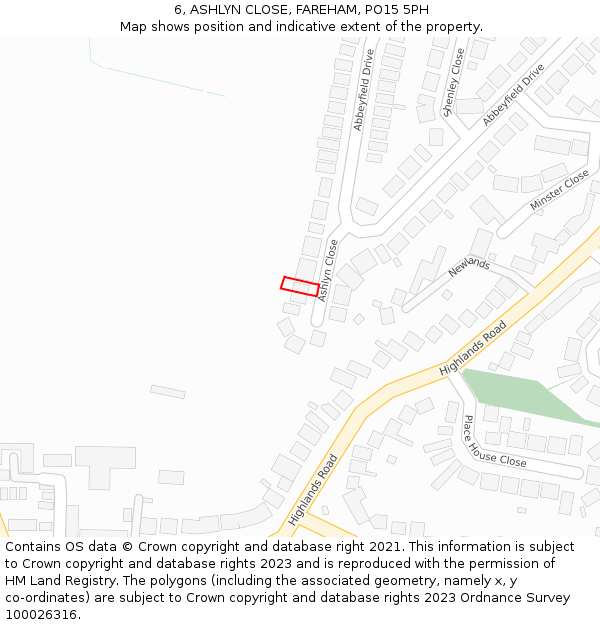 6, ASHLYN CLOSE, FAREHAM, PO15 5PH: Location map and indicative extent of plot