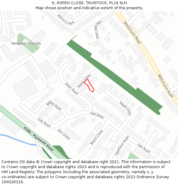 6, ASPEN CLOSE, TAVISTOCK, PL19 9LN: Location map and indicative extent of plot