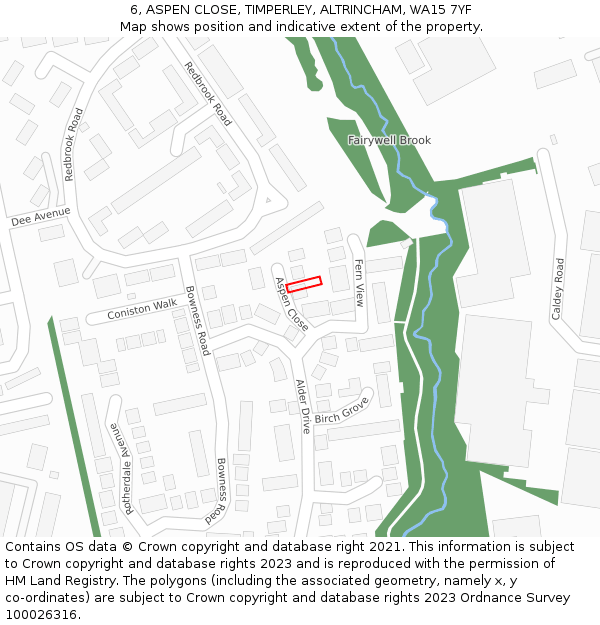6, ASPEN CLOSE, TIMPERLEY, ALTRINCHAM, WA15 7YF: Location map and indicative extent of plot