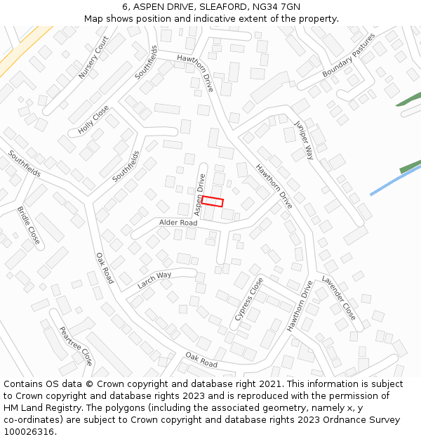 6, ASPEN DRIVE, SLEAFORD, NG34 7GN: Location map and indicative extent of plot