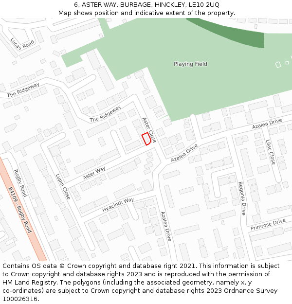 6, ASTER WAY, BURBAGE, HINCKLEY, LE10 2UQ: Location map and indicative extent of plot