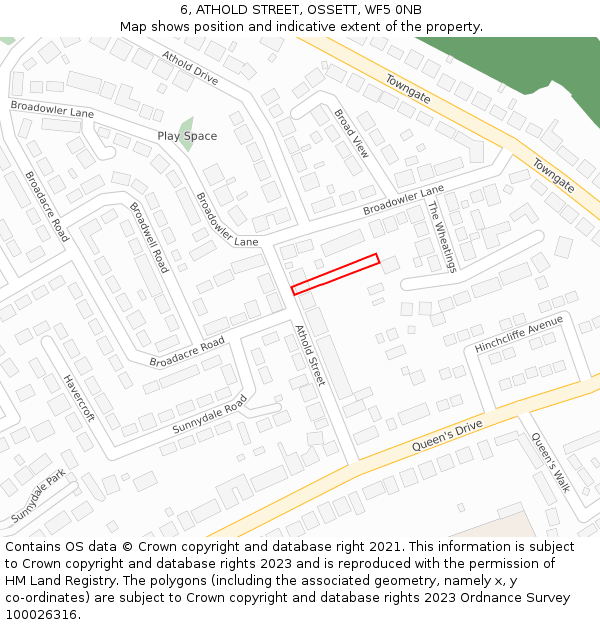 6, ATHOLD STREET, OSSETT, WF5 0NB: Location map and indicative extent of plot