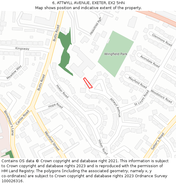 6, ATTWYLL AVENUE, EXETER, EX2 5HN: Location map and indicative extent of plot