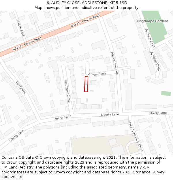 6, AUDLEY CLOSE, ADDLESTONE, KT15 1SD: Location map and indicative extent of plot