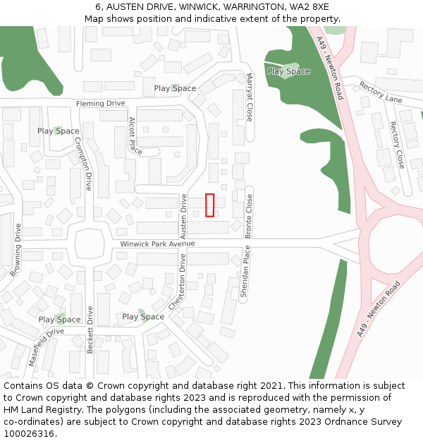 6, AUSTEN DRIVE, WINWICK, WARRINGTON, WA2 8XE: Location map and indicative extent of plot