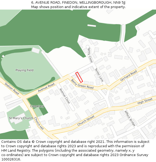 6, AVENUE ROAD, FINEDON, WELLINGBOROUGH, NN9 5JJ: Location map and indicative extent of plot