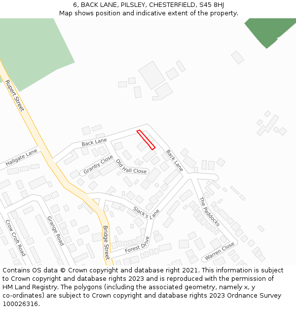 6, BACK LANE, PILSLEY, CHESTERFIELD, S45 8HJ: Location map and indicative extent of plot