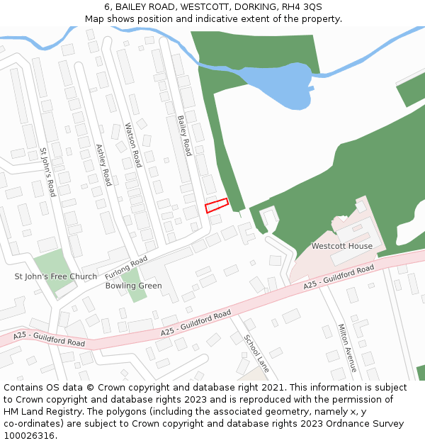 6, BAILEY ROAD, WESTCOTT, DORKING, RH4 3QS: Location map and indicative extent of plot