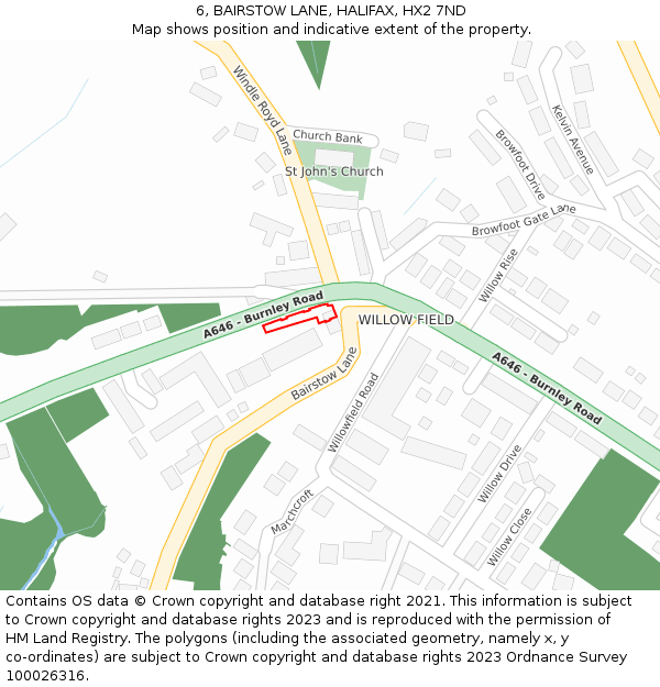 6, BAIRSTOW LANE, HALIFAX, HX2 7ND: Location map and indicative extent of plot