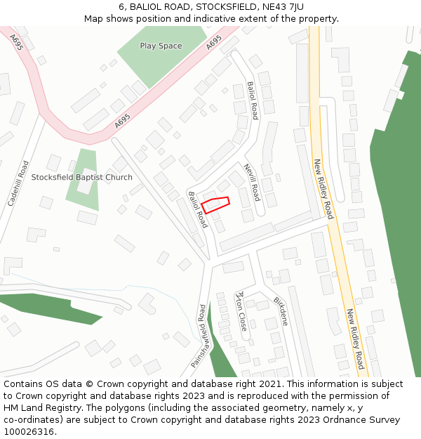 6, BALIOL ROAD, STOCKSFIELD, NE43 7JU: Location map and indicative extent of plot