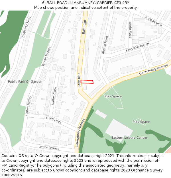 6, BALL ROAD, LLANRUMNEY, CARDIFF, CF3 4BY: Location map and indicative extent of plot