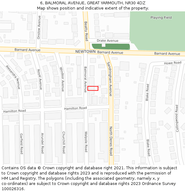 6, BALMORAL AVENUE, GREAT YARMOUTH, NR30 4DZ: Location map and indicative extent of plot