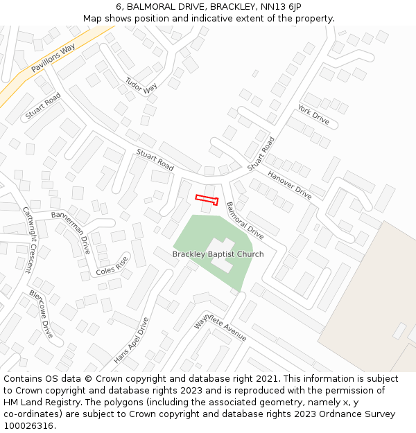 6, BALMORAL DRIVE, BRACKLEY, NN13 6JP: Location map and indicative extent of plot