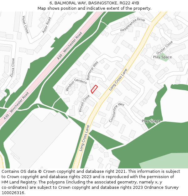 6, BALMORAL WAY, BASINGSTOKE, RG22 4YB: Location map and indicative extent of plot