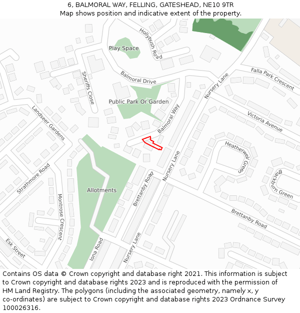 6, BALMORAL WAY, FELLING, GATESHEAD, NE10 9TR: Location map and indicative extent of plot