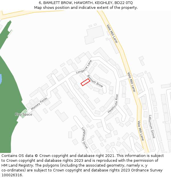 6, BAMLETT BROW, HAWORTH, KEIGHLEY, BD22 0TQ: Location map and indicative extent of plot