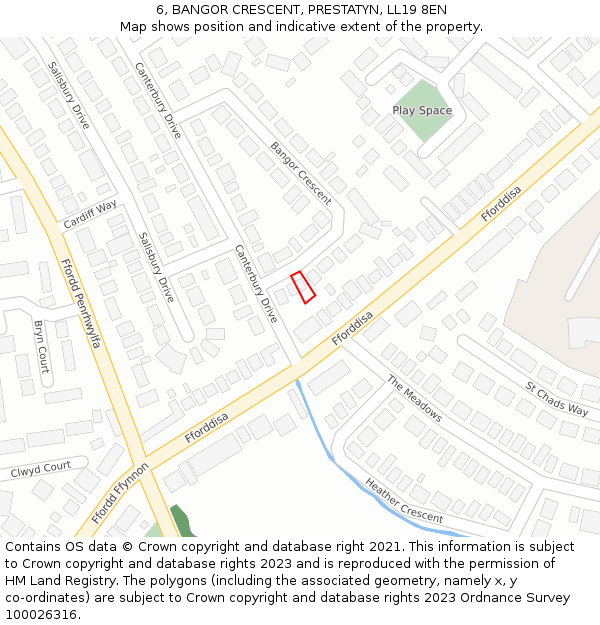 6, BANGOR CRESCENT, PRESTATYN, LL19 8EN: Location map and indicative extent of plot