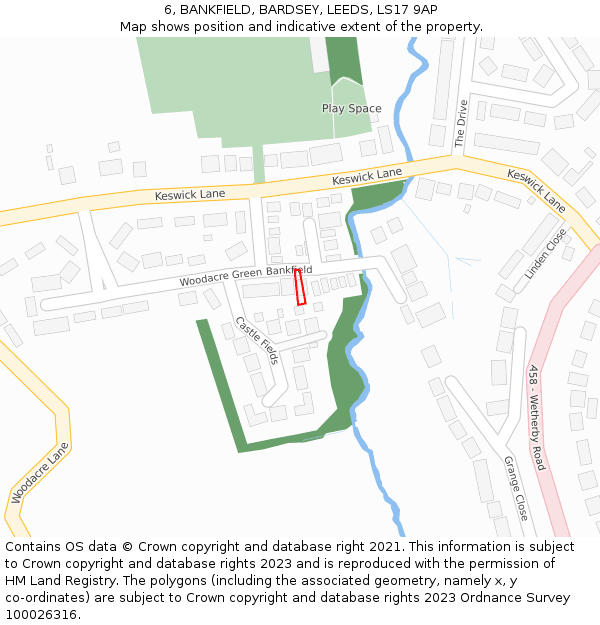 6, BANKFIELD, BARDSEY, LEEDS, LS17 9AP: Location map and indicative extent of plot