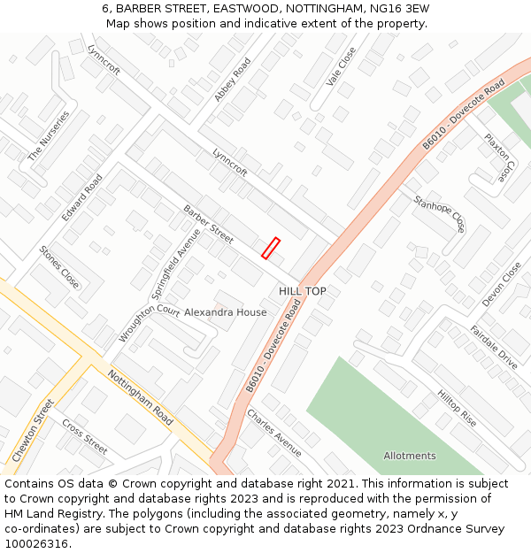 6, BARBER STREET, EASTWOOD, NOTTINGHAM, NG16 3EW: Location map and indicative extent of plot