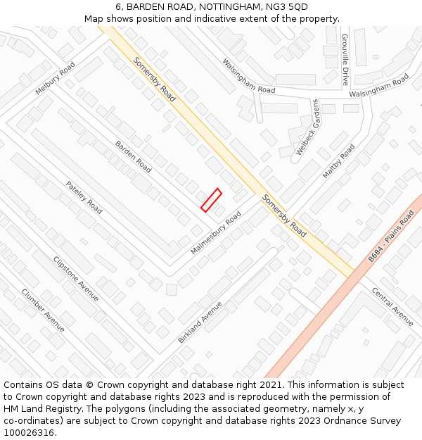 6, BARDEN ROAD, NOTTINGHAM, NG3 5QD: Location map and indicative extent of plot