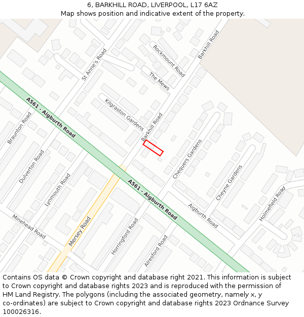 6, BARKHILL ROAD, LIVERPOOL, L17 6AZ: Location map and indicative extent of plot