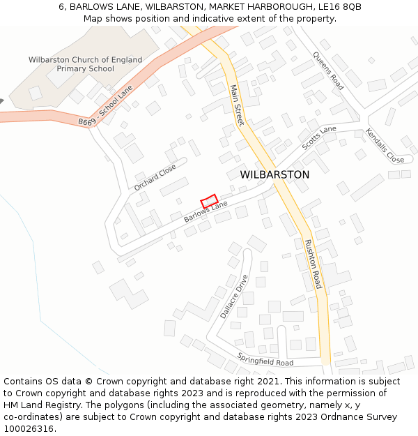 6, BARLOWS LANE, WILBARSTON, MARKET HARBOROUGH, LE16 8QB: Location map and indicative extent of plot