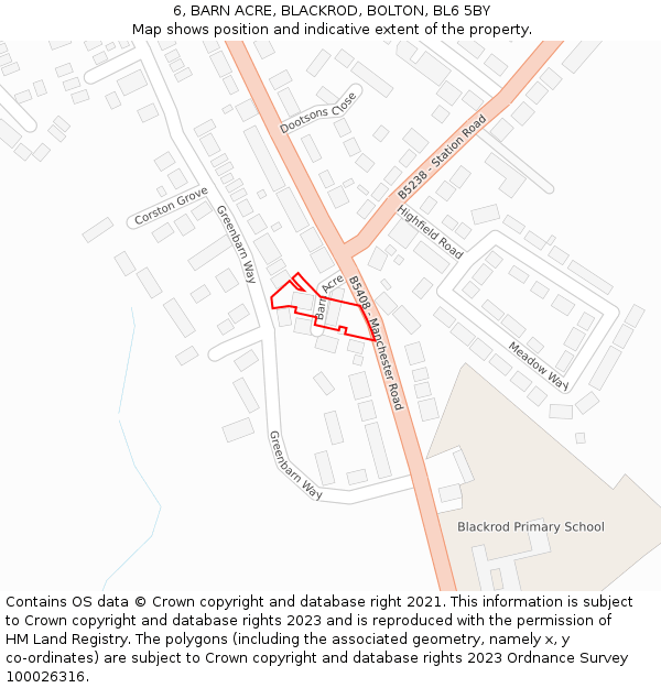 6, BARN ACRE, BLACKROD, BOLTON, BL6 5BY: Location map and indicative extent of plot