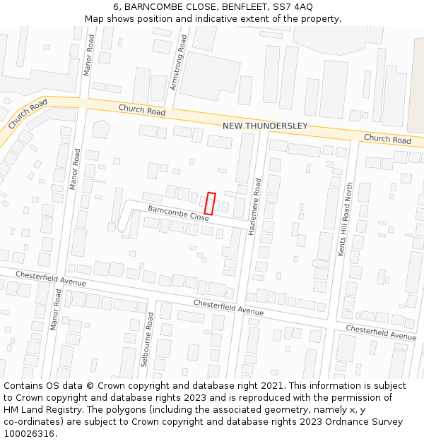 6, BARNCOMBE CLOSE, BENFLEET, SS7 4AQ: Location map and indicative extent of plot