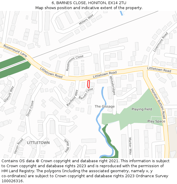 6, BARNES CLOSE, HONITON, EX14 2TU: Location map and indicative extent of plot
