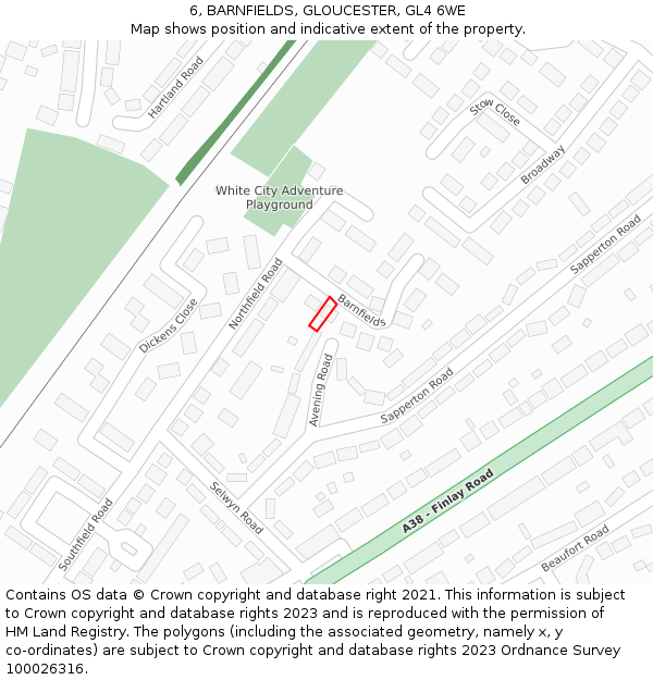 6, BARNFIELDS, GLOUCESTER, GL4 6WE: Location map and indicative extent of plot