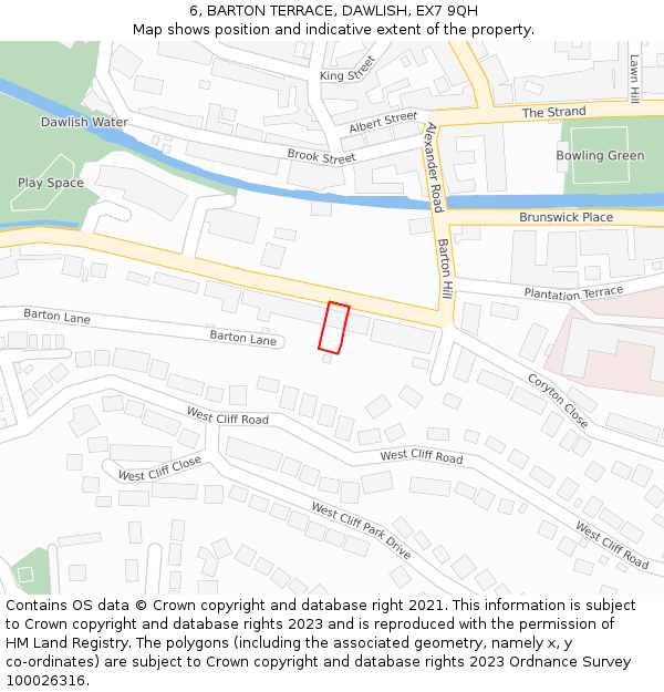 6, BARTON TERRACE, DAWLISH, EX7 9QH: Location map and indicative extent of plot
