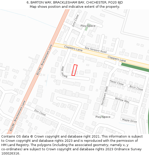 6, BARTON WAY, BRACKLESHAM BAY, CHICHESTER, PO20 8JD: Location map and indicative extent of plot