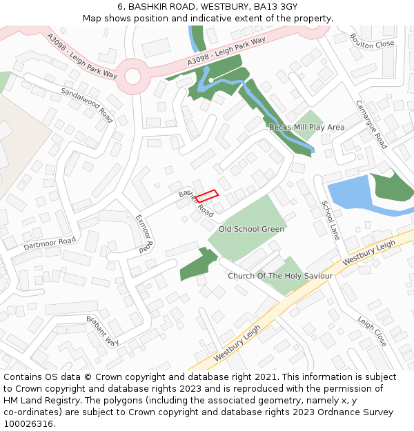 6, BASHKIR ROAD, WESTBURY, BA13 3GY: Location map and indicative extent of plot