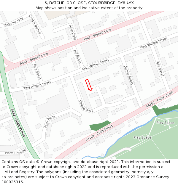 6, BATCHELOR CLOSE, STOURBRIDGE, DY8 4AX: Location map and indicative extent of plot