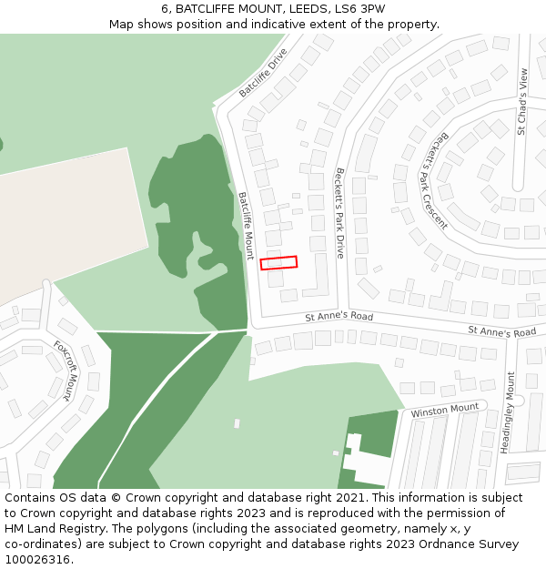 6, BATCLIFFE MOUNT, LEEDS, LS6 3PW: Location map and indicative extent of plot