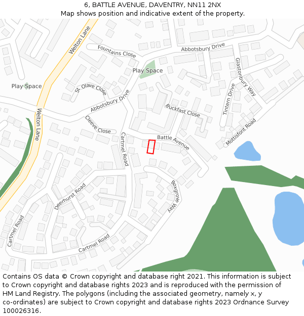 6, BATTLE AVENUE, DAVENTRY, NN11 2NX: Location map and indicative extent of plot