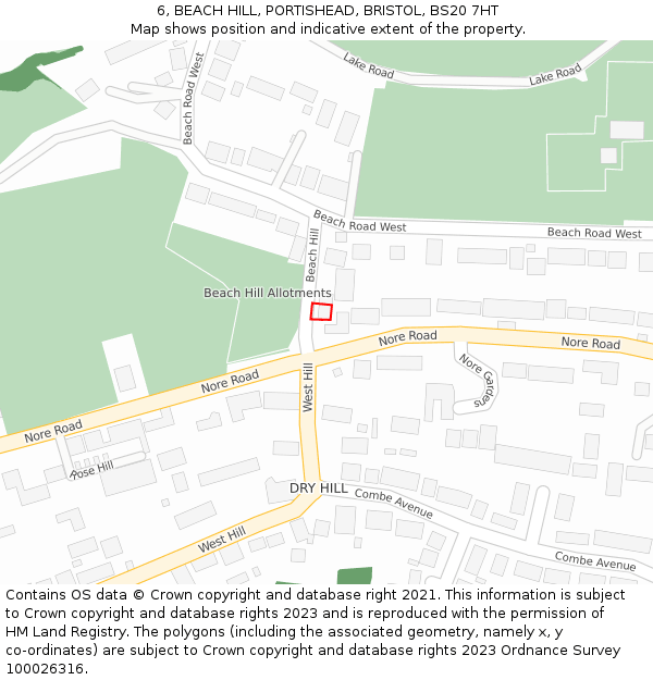 6, BEACH HILL, PORTISHEAD, BRISTOL, BS20 7HT: Location map and indicative extent of plot