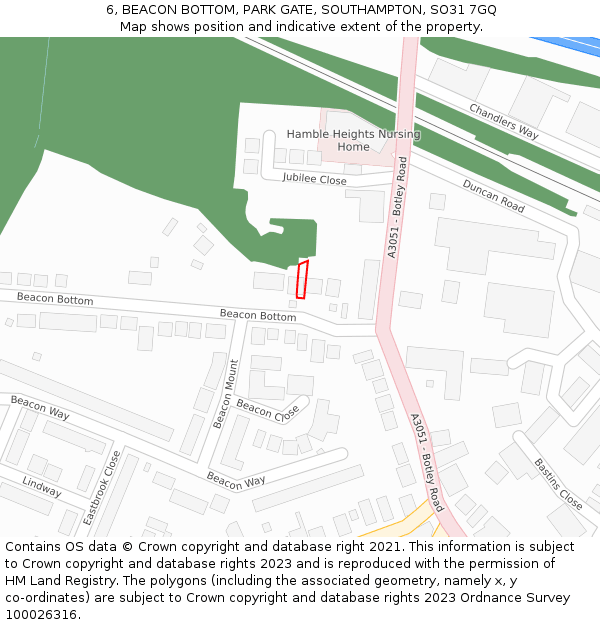 6, BEACON BOTTOM, PARK GATE, SOUTHAMPTON, SO31 7GQ: Location map and indicative extent of plot