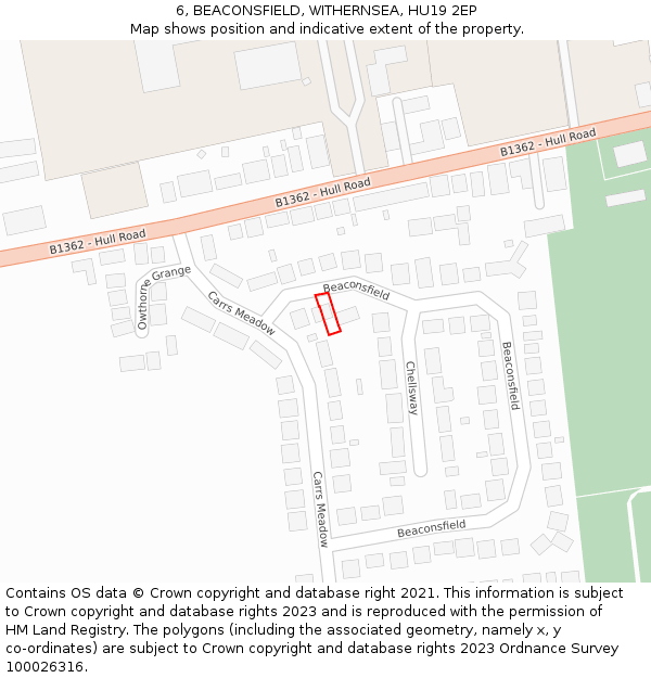 6, BEACONSFIELD, WITHERNSEA, HU19 2EP: Location map and indicative extent of plot