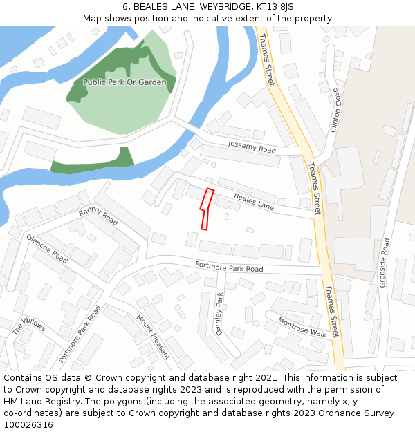 6, BEALES LANE, WEYBRIDGE, KT13 8JS: Location map and indicative extent of plot