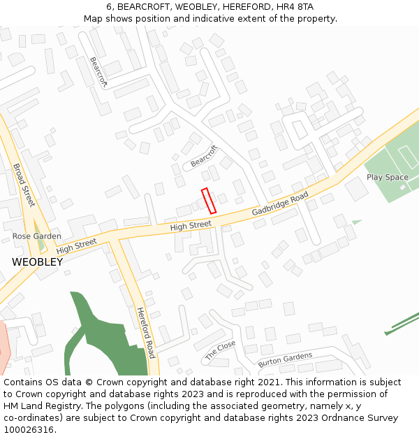 6, BEARCROFT, WEOBLEY, HEREFORD, HR4 8TA: Location map and indicative extent of plot