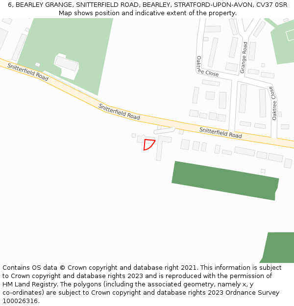 6, BEARLEY GRANGE, SNITTERFIELD ROAD, BEARLEY, STRATFORD-UPON-AVON, CV37 0SR: Location map and indicative extent of plot