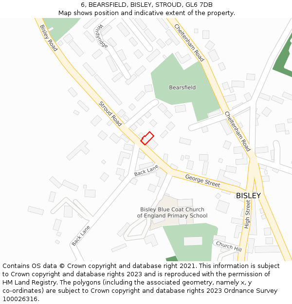 6, BEARSFIELD, BISLEY, STROUD, GL6 7DB: Location map and indicative extent of plot