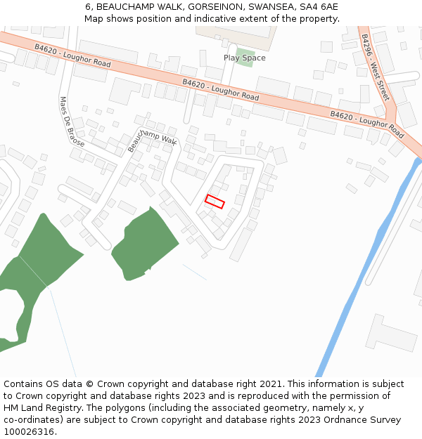 6, BEAUCHAMP WALK, GORSEINON, SWANSEA, SA4 6AE: Location map and indicative extent of plot